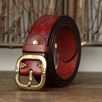 3.8CM Pure Cowhide High Quality Genuine Leather Belts for Men Embossing Strap Male Copper Buckle Luxury Designer Jeans Cowboy