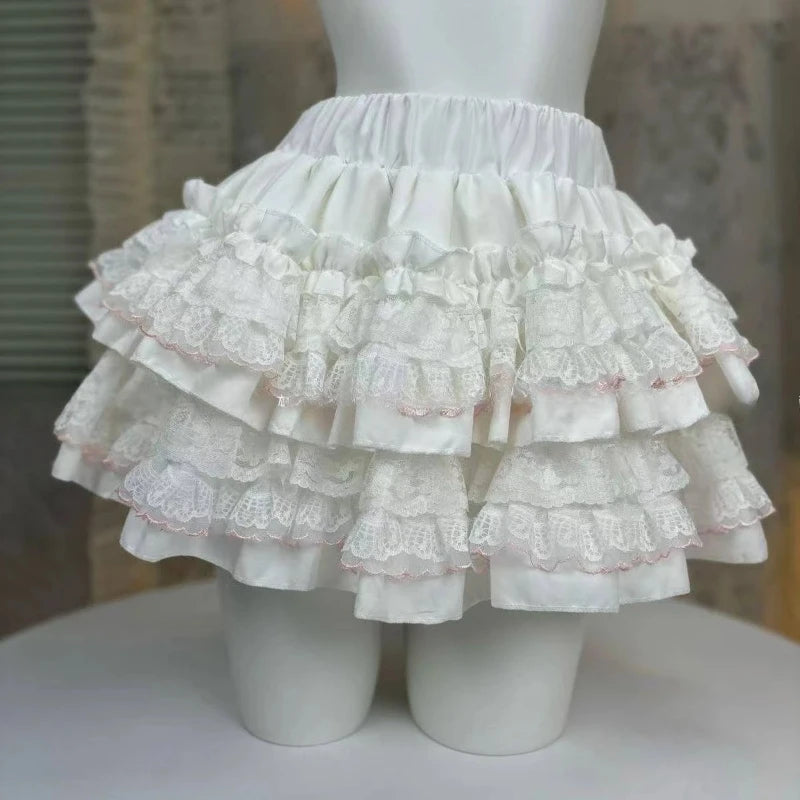 Women Cute Lace Ruffles Party Mini Skirts Harajuku Y2k Faldas Mujer Lolita Style Princess Vintage Cake Skirt Sweet Kawaii
