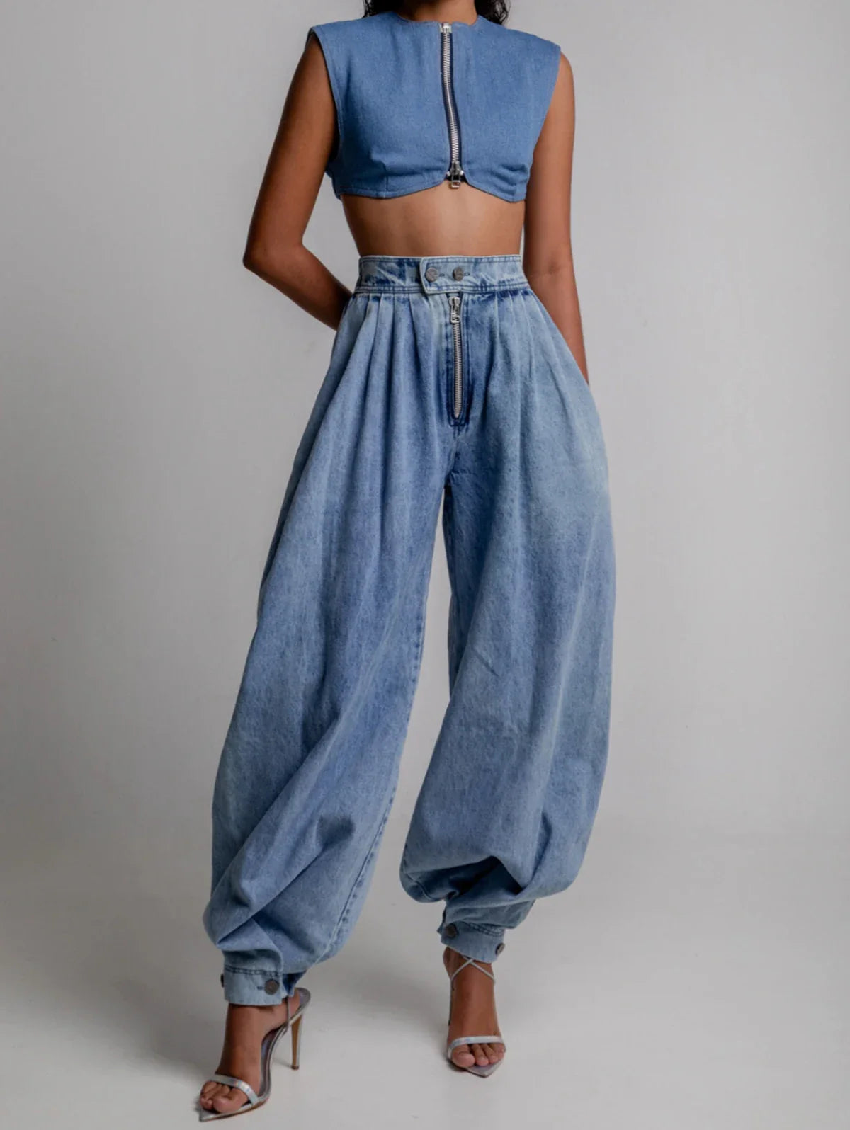 Women Cargo Jeans Casual High Rise Zipper Denim Bloomers Pants Loose Vintage Streetwear Ruched Basic Jeans Trousers 2025