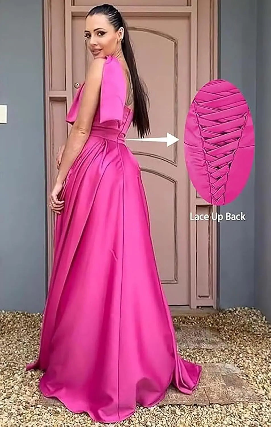 One Shoulder Large Bow Bridesmaid Dress with Pleated Satin and Pockets Simple ,Stylish Ball Dressadies' Guest One Shoulder Dress