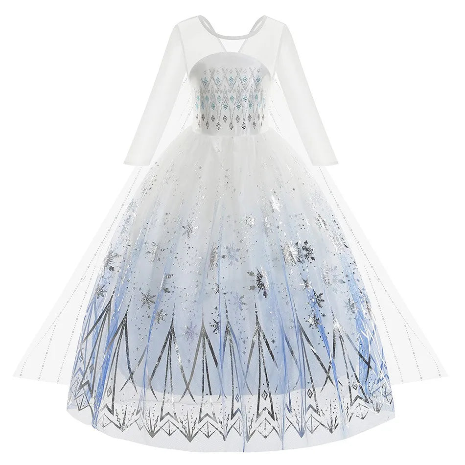 Halloween White Frozen Costumes for Girl Cosplay Elsa Princess Dress Long White Dress Halloween Carnival Dress Fire Spirit Olaf
