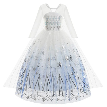 Halloween White Frozen Costumes for Girl Cosplay Elsa Princess Dress Long White Dress Halloween Carnival Dress Fire Spirit Olaf