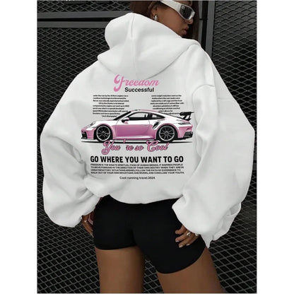 2026 New men's and women's high-quality fashion trend car printed loose comfortable classic retro hip-hop sweatshirt