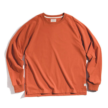 100% Cotton Loose Crew Neck Long Sleeve T-shirts Men's  230g Thin Breathable Tee Shirt Basic Solid Color Oversized Tops