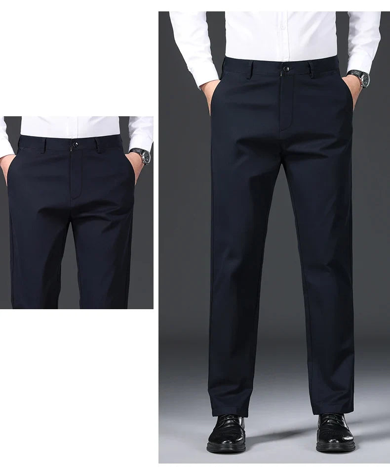 97% Cotton Straight Velvet Casual Pants Men Stretch Loose Classic Business Warm Trousers High Quality Winter Thick Fleece Pants