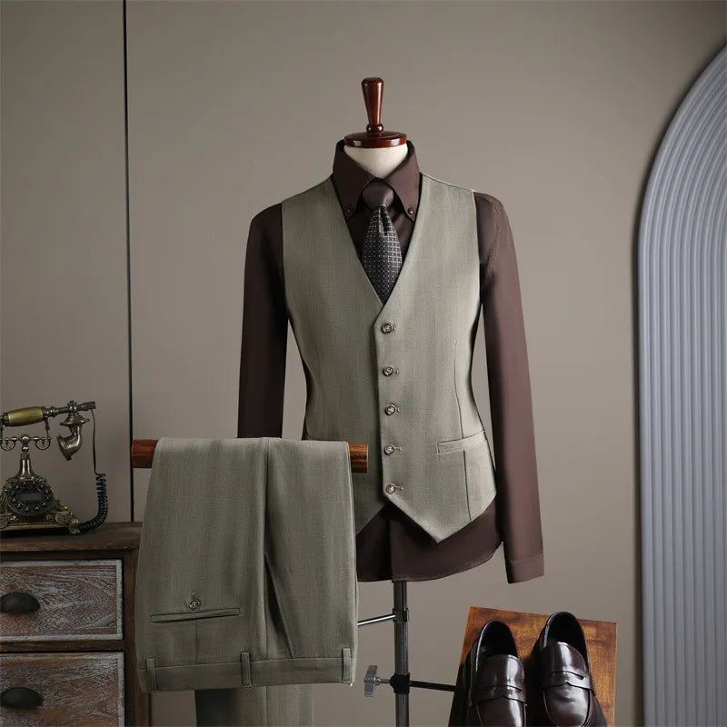 Men's Business Suit Vest Turn Down Collar Double-breatsed Man Waistcoat Slim Simple Solid Color Breathable Versatile Male Vest