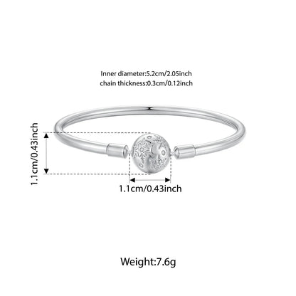 925 Sterling Silver Ice Flower Charm Bangle & Bracelet Glossy Basic Wrist Bangle for Women Pendant Beads DIY Xmas Jewelry