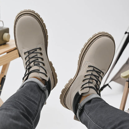 Handmade Outdoor Men Genuine Leather Boots Male Comfortable Business Party Casual Shoes Street Thick Sole Lace Up Shoes Big Size