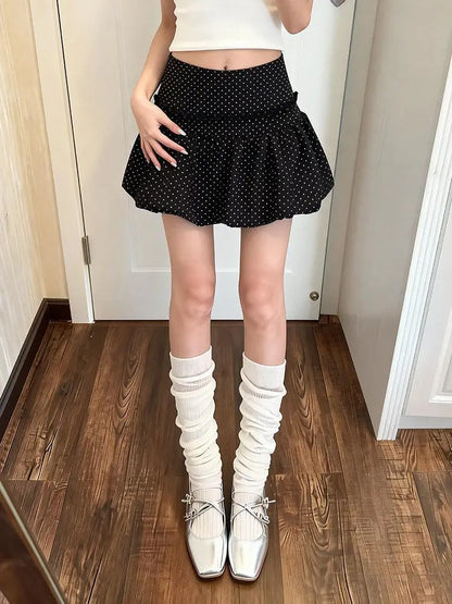 Summer Vintage Black Polka-dot Bud Skirt New Y2K High Waist Pure Desire Slim Fluffy Skirts Japanese Sweet Streetwear Clothing