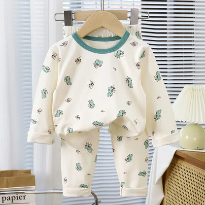 Kids Autumn Pajamas Sets Baby Boys Girls Cute Cartoon Print Long Sleeve O-neck T-Shirt Tops with Pants Toddler Casual Sleepwear