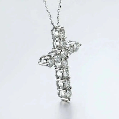 Full Moissanite Cross Pendant Original Sterg Sliver Chain Plated White Gold Fine Necklace For Women Jewelry
