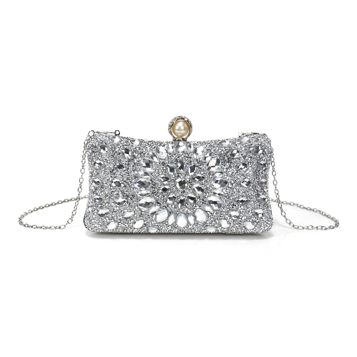 Golden Metal Pearl Rhinestones Glitter Evening Bags Small Lady Prom Dinner Luxury Night Gift Girlfriend Purse Acrylic Diamonds E