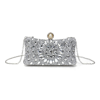 Golden Metal Pearl Rhinestones Glitter Evening Bags Small Lady Prom Dinner Luxury Night Gift Girlfriend Purse Acrylic Diamonds E