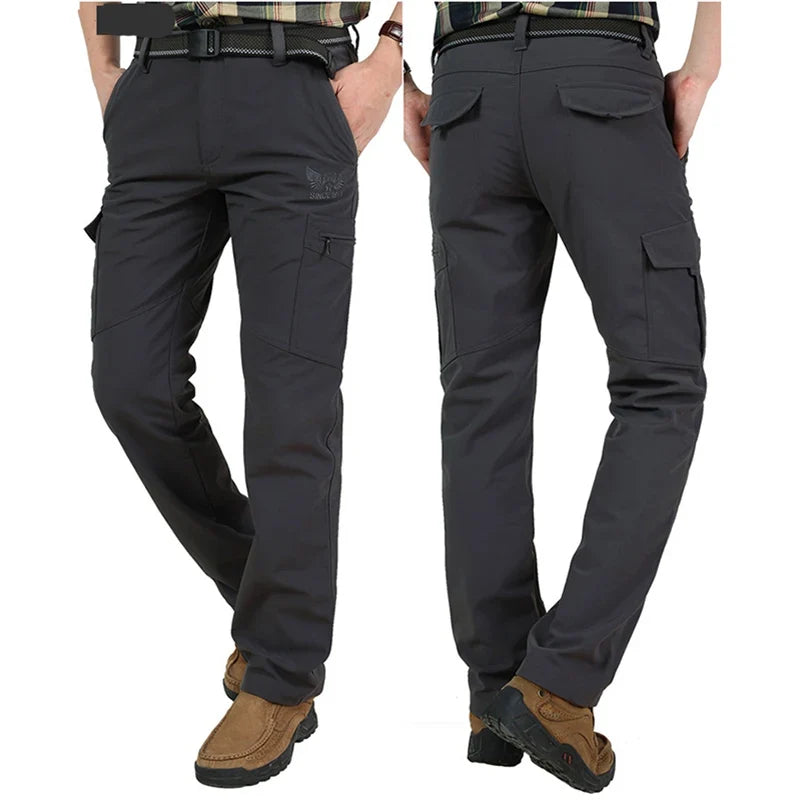 New Tactical Pants Men Winter Outdoor Work Casual Cargo Trousers Waterproof Fleece-lined Pants Elastic Hiking Traveling Workwear
