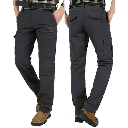 New Tactical Pants Men Winter Outdoor Work Casual Cargo Trousers Waterproof Fleece-lined Pants Elastic Hiking Traveling Workwear