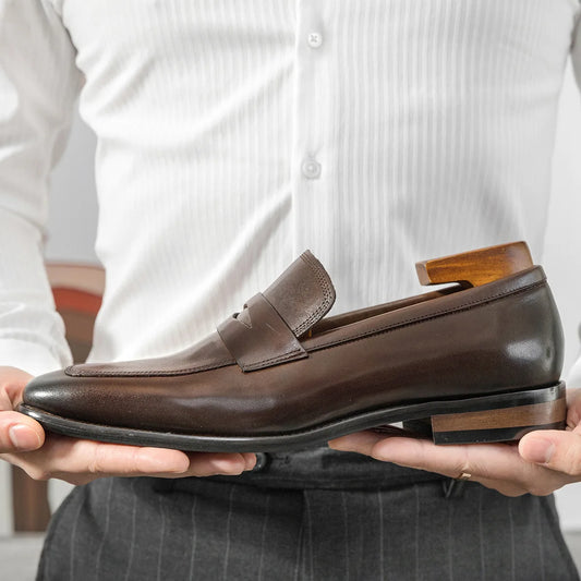 Men's Genuine Leather Shoes Loafer Handmade Shoes Antiskid Elegant Gentleman Oxford Shoes Simple British Style Wedding Shoes