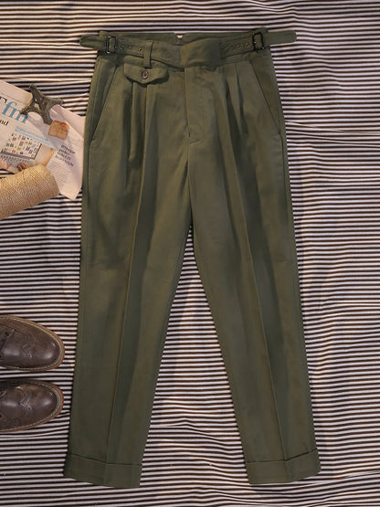 Spring and summer new silhouette leisure pants air eye olive green cotton Slim straight nine pants men