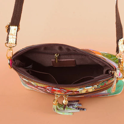 Multi-color snake pattern splicing tassel genuine leather cowhide bag shoulder women's bag personalized casual women's small bag
