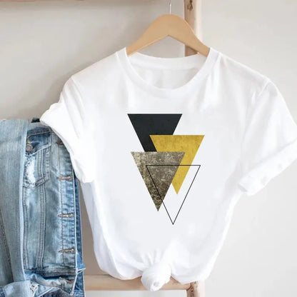 Women's Geometric Floral Print European and American Clothing Short Sleeve T-shirt Women Clothes  Tops  Harajuku