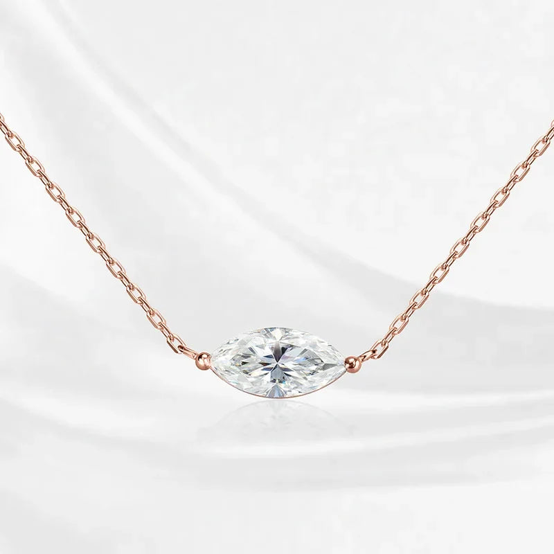 Marquise Cut 1-3CT Zircon or Moissanite Necklace for Women Gemstone Lab Diamond Pendant 925 Sterling Silver Plated 14K