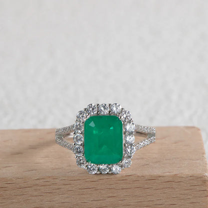 Luxury  sterling silver ring for charm lady with green emerald gemstones wedding fine Jewelry gift size 6-10