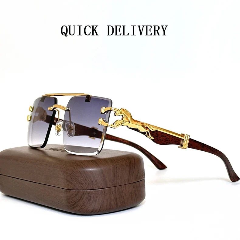 New In Sunglasses For Men Wooden Rimless Sunglasses Women  Vintage Square Fashion Glasses Luxe Gafas De Sol Hombre Zonnebril Sun