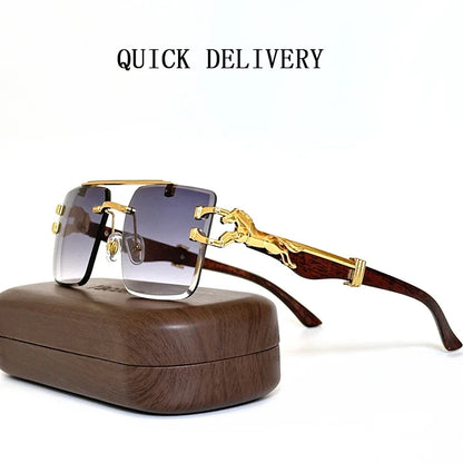 New In Sunglasses For Men Wooden Rimless Sunglasses Women  Vintage Square Fashion Glasses Luxe Gafas De Sol Hombre Zonnebril Sun