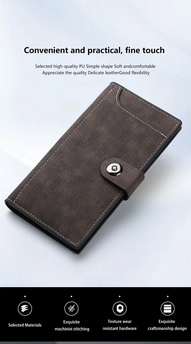 Magnetic Buckle Trifold Men Wallet PU Leather Business Casual Multi Card Holder Short Long Style Male Daily Purse Cartera Hombre