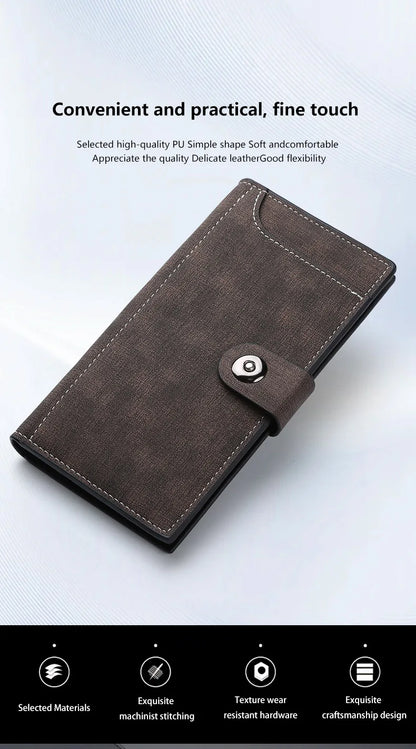Magnetic Buckle Trifold Men Wallet PU Leather Business Casual Multi Card Holder Short Long Style Male Daily Purse Cartera Hombre