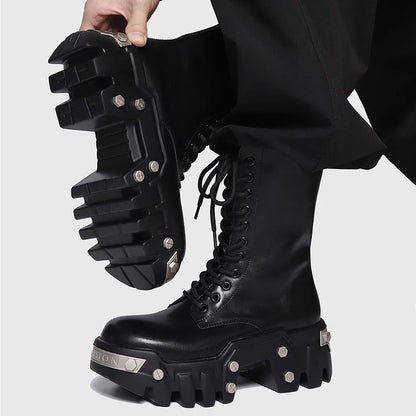 men fashion punk gothic platform boots designer original leather shoes cowboy high boot women stylish long motorcycle botas mans
