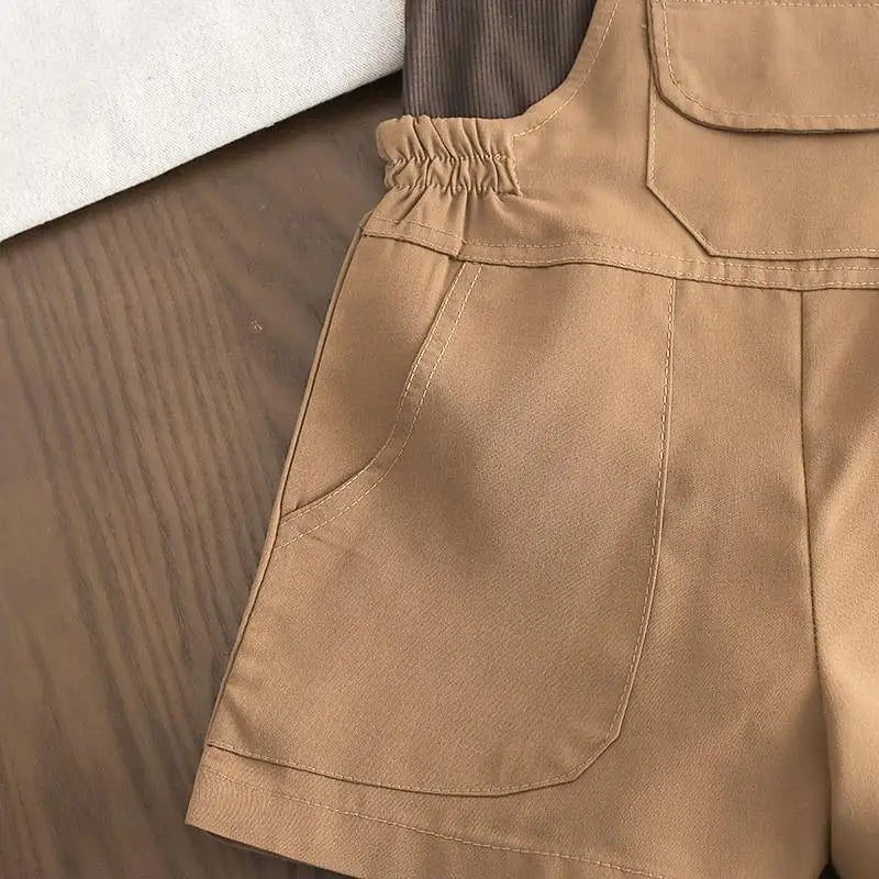 New Summer Baby Girls Clothes Suit Children Fashion Labeling Vest Top Large Pocket Overalls 2Pcs/Sets Kids Tracksuits Outfits