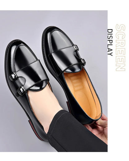 Spring Summer New Cow Leather Shoes for Men Buckle Designer Loafers Male Solid Color Big Size Fashion Business Casual Shoes Man