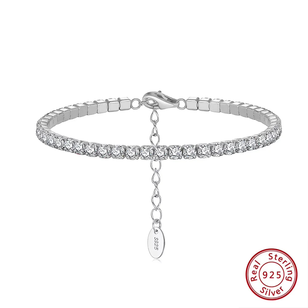 Fashion 3mm Bezel Setting Colorful 4A Cubic Zirconia Tennis 925 Sterling Silver Adjustable Bracelet for Women SB192