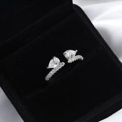 Double Pear Cut Moissanite Rings for Women Adjustable 5-9 Size Lab Diamond Wedding Female Jewelry 925 Sterling Silver