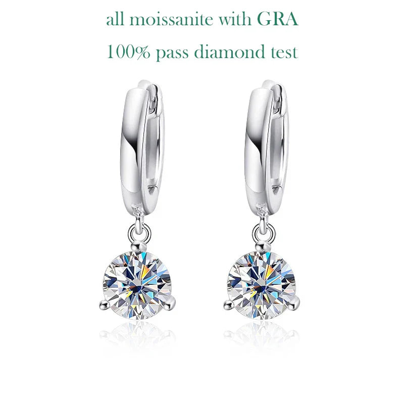 0.5-2CT Brilliant Cut Moissanite Drop Earrings for Women Classic 3 Prong Wedding Fine Jewelry S925 Sterling Silver 100%