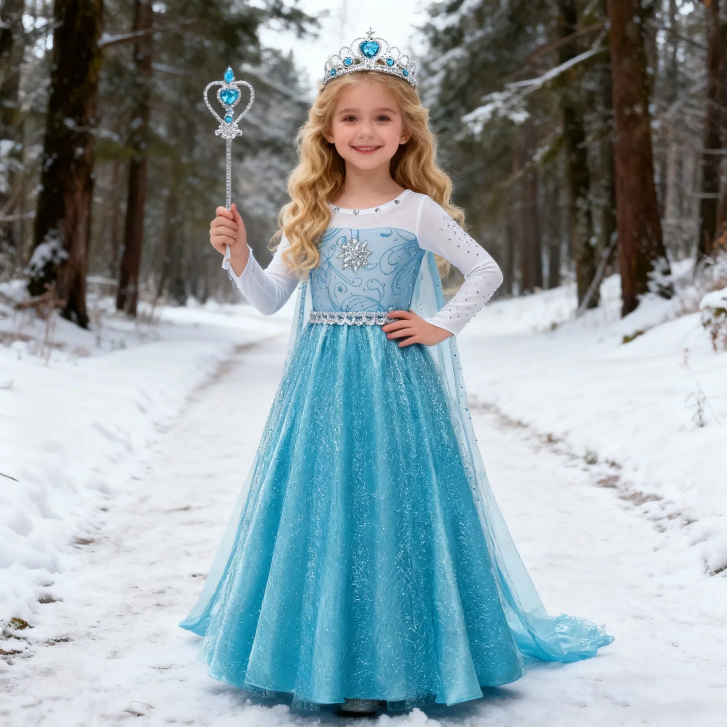 Girls Snow Queen Elsa Anna Long Sleeves Costume Kids Princess Dress Halloween Cosplay Party Prom Gown Vesidos For 2-10 Years