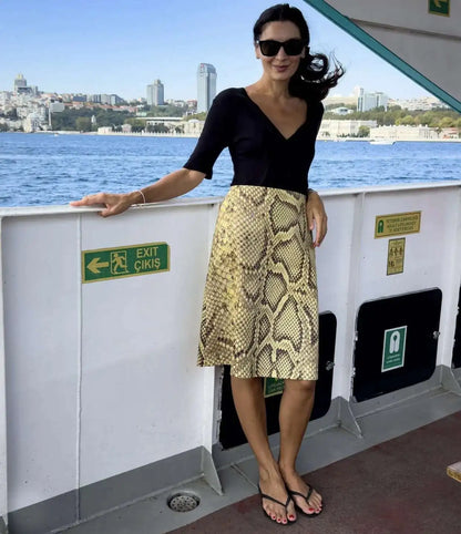 Snakeskin Printed Fashion Skirt Women's High Waist Slim Contrast Patchwork Commute Streetwear Female Vintage Y2k Skirt DDX8