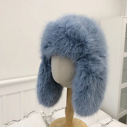 Fluffy Imitation Mink Fur Bomber Hats Men's Autumn and Winter Korean Version Plush Pilot Hat Female Ins Blogger Cycling Cold Hat