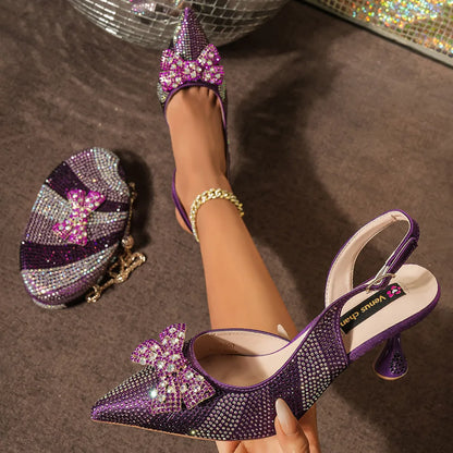 Italian Design Women's Shoes & Rhinestone Butterfly Bag – Perfect for Weddings & Bridal Accessories