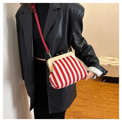 Fashion Striped Wooden Clip Shell Women Shoulder Bags Elegant Crossbody Bags Clutch Purses for Party 2026