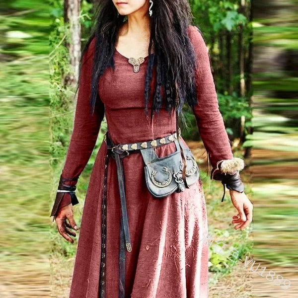 LisdinoMedieval Dress Women Long Sleeve Maxi Robe Vintage Fairy Elven Dress Renaissance Celtic Viking Gothic Cosplay Costumes