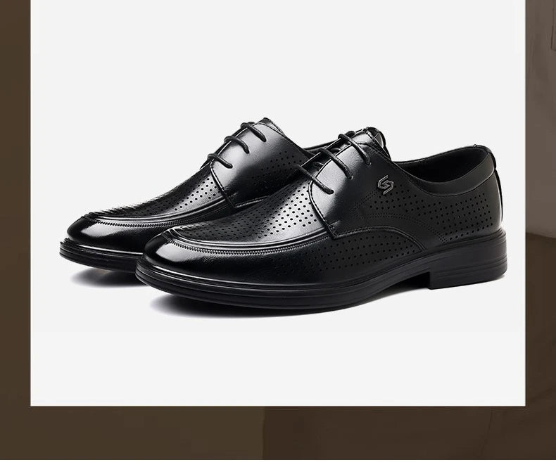 Summer New Hallow Leather Shoes for Men Solid Color Lace Fashion Business Casual Shoe Male Breathable Dress Elegant Shoes Man