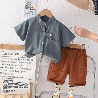 New Summer Fashion Children Baby Boys Clothes Suits Infant Button Workwear Shirt Shorts 2pcs/Set Kids Toddler Casual Outfit 0-5Y