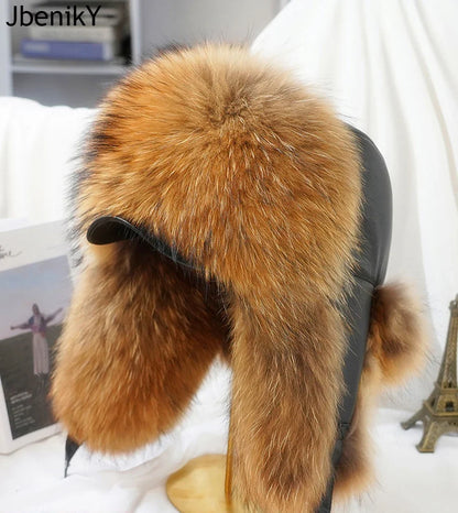 2026 Cap 100% Raccoon Dog Full Fur Fox Fur Hat Men's Fur Ear Protection Winter Thickened and Warm Russian Hat Men's Trend