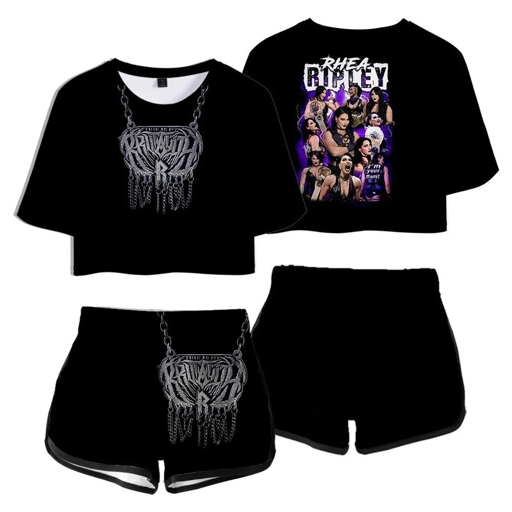 Rhea Ripley Merch Tops Two Piece Set Shorts+Lovely TShirt Harajuku Streetwear Girl Sets Everyday Wear