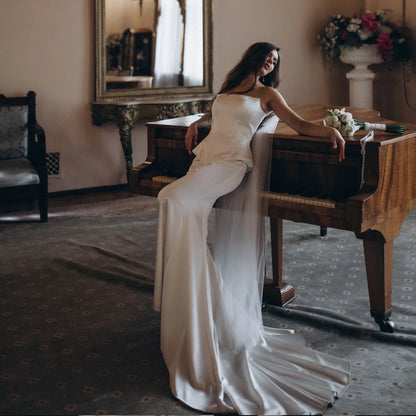 Strapless Wedding Dresses Mermaid Two Piece Corset Minimalist Bridal Gown Civil Elopement Wedding Bride