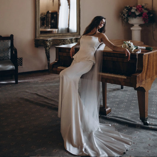 Strapless Wedding Dresses Mermaid Two Piece Corset Minimalist Bridal Gown Civil Elopement Wedding Bride