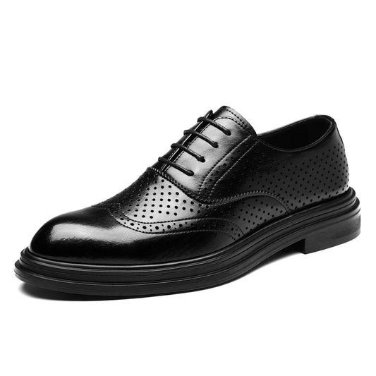 Spring Summer Hallow Leather Shoes for Men 3 6 8cm Increase Fashion Dress Shoes Male Black Business Casual Shoes Man