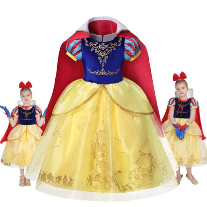 Deluxe Snow White Gown Set with Accessories Princess Costume Fairy Cosplay for Girls Kids Toddler Carnival Party Vestido