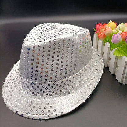 Durable Sequins Jazz Hat Masquerade Shiny Panama Cap Stage Cosplay Dance Performance Hat Holiday